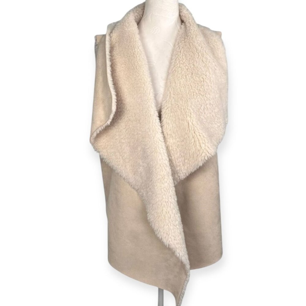 John + Jenn Sherpa Lined Vest Cream Open Waterfall Front Size Small